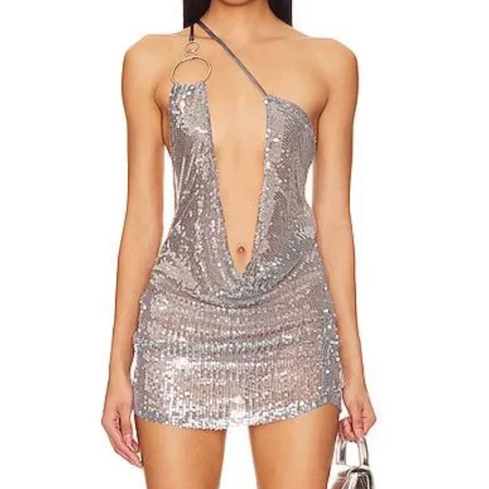 Jaded London Silver Sequin One-Shoulder Mini Dress